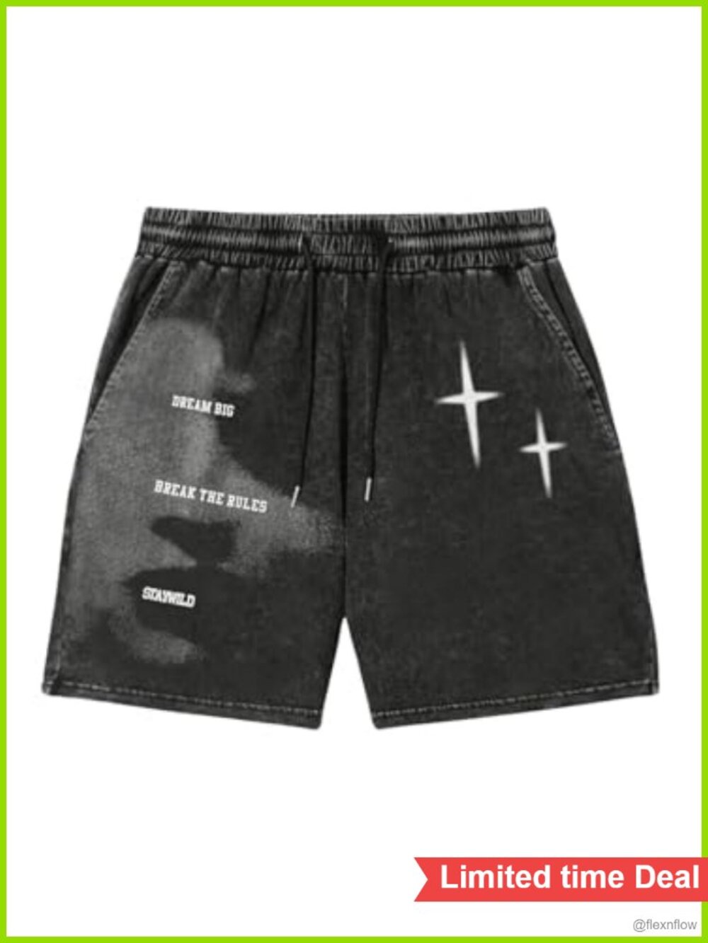 Men's Graphic Jean Shorts Drawstring Distressed Wide Leg Denim